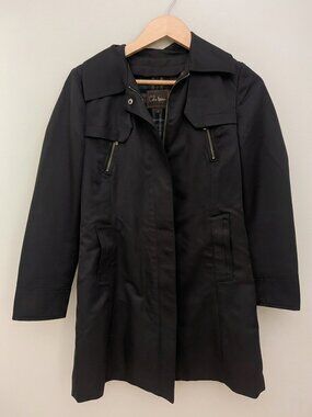 Cole Haan Women's Black Trench Coat with Plaid Wool Blend Liner Size 4
